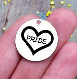 Pride, pride heart, pride charm, steel charm 20mm very high quality..Perfect for jewery making and other DIY projects