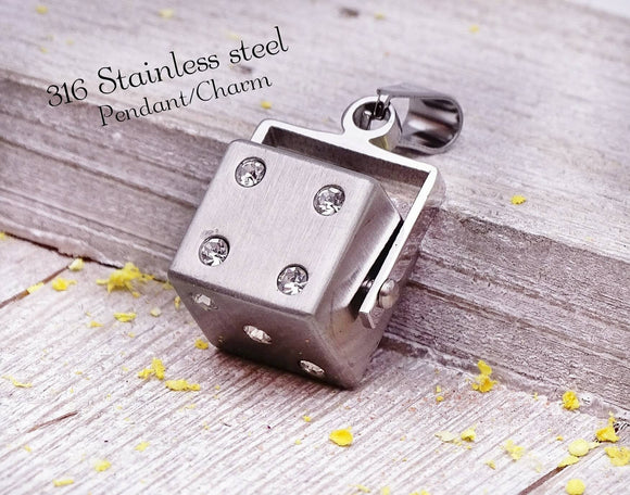 Dice pendant, steel pendant, stainless steel, high quality..Perfect for jewery making and other DIY projects