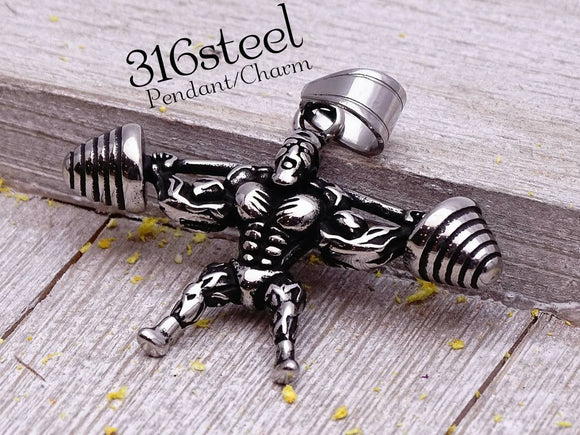 Body Builder pendant, steel pendant, stainless steel, high quality..Perfect for jewery making and other DIY projects