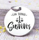 Law School survivor, law school grad, graduation, graduation charm, stainless steel charm