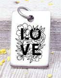 Love, Love charm, flowers, boho, flower charm, Steel charm 20mm very high quality..Perfect for DIY projects