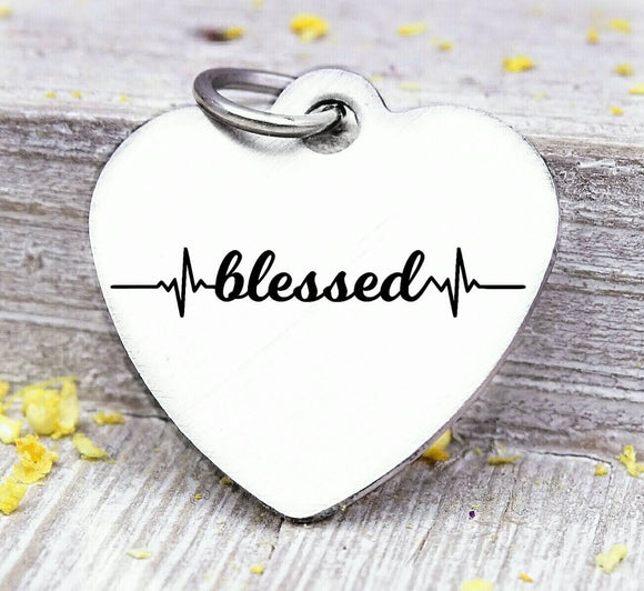 Blessed, blessed charm, heart beat, heart rate, blessing charm, Steel charm 20mm very high quality..Perfect for DIY projects