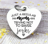 Just a regular mom trying not raise jerks, regular mom, mom charm, Steel charm 20mm very high quality..Perfect for DIY projects