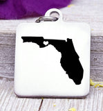 Florida, Florida charm, I love Florida, state charm, Steel charm 20mm very high quality..Perfect for DIY projects