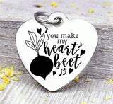 You make my heart beet, beet, beet charm, I love you charm, Steel charm 20mm very high quality..Perfect for DIY projects