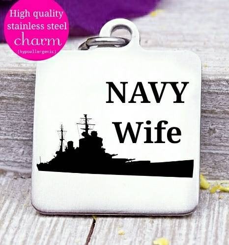 Navy wife, Navy, military wife, freedom, land of the free, boho, charm, Steel charm 20mm very high quality..Perfect for DIY projects