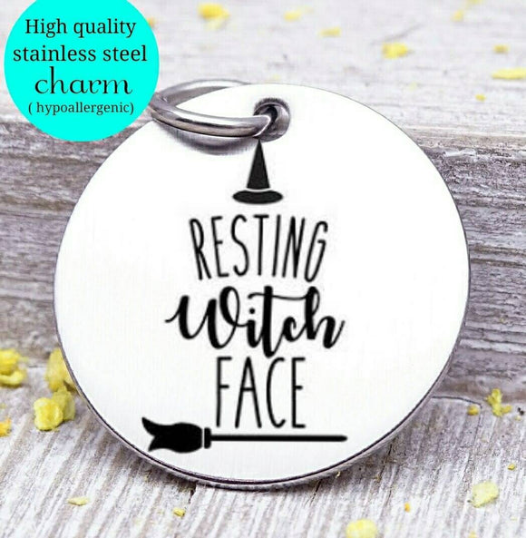 Resting witch face, witch, witch charm, halloween charm, Steel charm 20mm very high quality..Perfect for DIY projects
