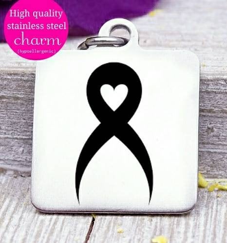 Cancer ribbon, Cancer awareness, ribbon charm, stainless steel charm 20mm very high quality..Perfect for DIY projects