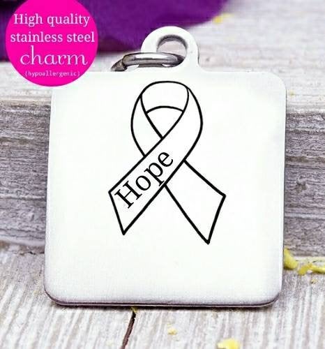 Hope, Cancer ribbon, Cancer awareness, ribbon charm, stainless steel charm 20mm very high quality..Perfect for DIY projects