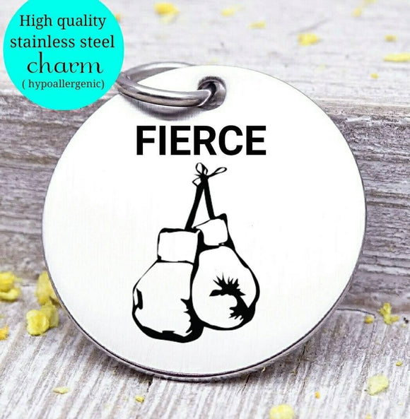 Fierce, fierce charm, boxing gloves, Cancer awareness, ribbon charm, stainless steel charm 20mm very high quality..Perfect for DIY projects