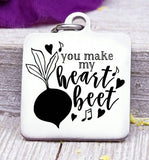 You make my heart beet, beet, beet charm, I love you charm, Steel charm 20mm very high quality..Perfect for DIY projects