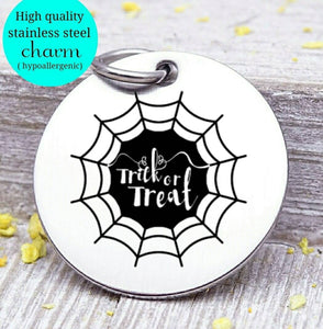 Trick or treat, Halloween, spiderweb, halloween charm, Steel charm 20mm very high quality..Perfect for DIY projects