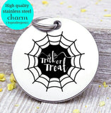 Trick or treat, Halloween, spiderweb, halloween charm, Steel charm 20mm very high quality..Perfect for DIY projects
