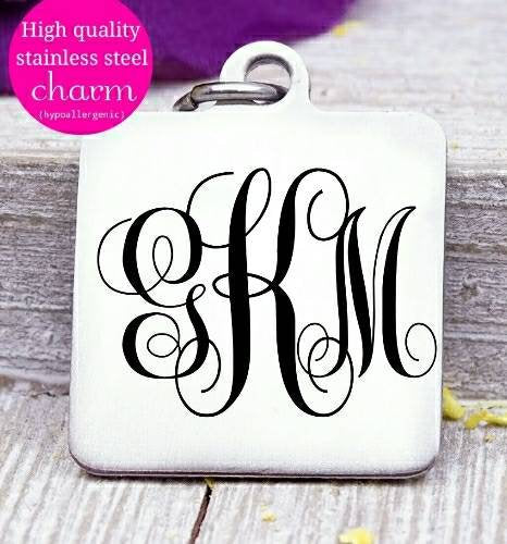 Monogram charm, monogram, initials, monogram charms, Steel charm 20mm very high quality..Perfect for DIY projects
