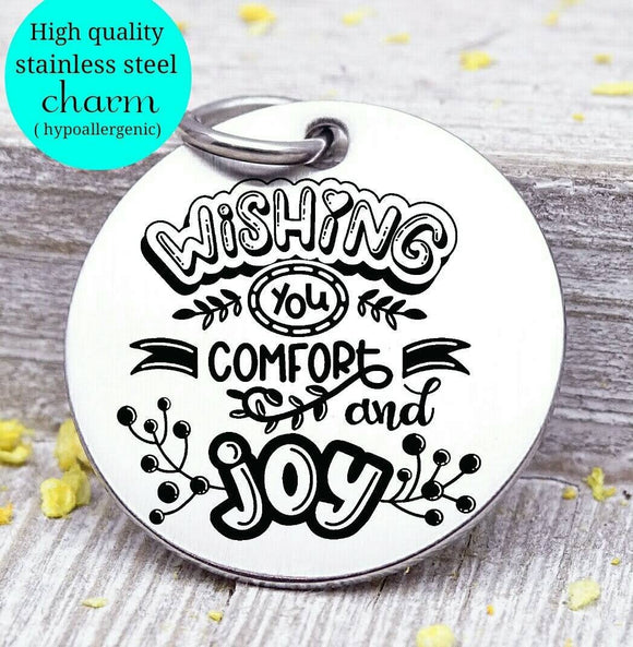 Wishing you comfort and joy, comfort and joy, christmas, christmas charm, Steel charm 20mm very high quality..Perfect for DIY projects