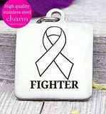 Fighter, Cancer ribbon, Cancer awareness, ribbon charm, stainless steel charm 20mm very high quality..Perfect for DIY projects