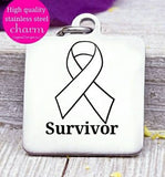 Survivor, Cancer ribbon, Cancer awareness, ribbon charm, stainless steel charm 20mm very high quality..Perfect for DIY projects
