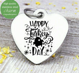 Happy Turkey day, Turkey charm, little Turkey, Autumn, fall, Steel charm 20mm very high quality..Perfect for DIY projects