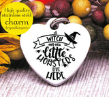 A witch and her little monsters, witch, witch charm, halloween charm, Steel charm 20mm very high quality..Perfect for DIY projects