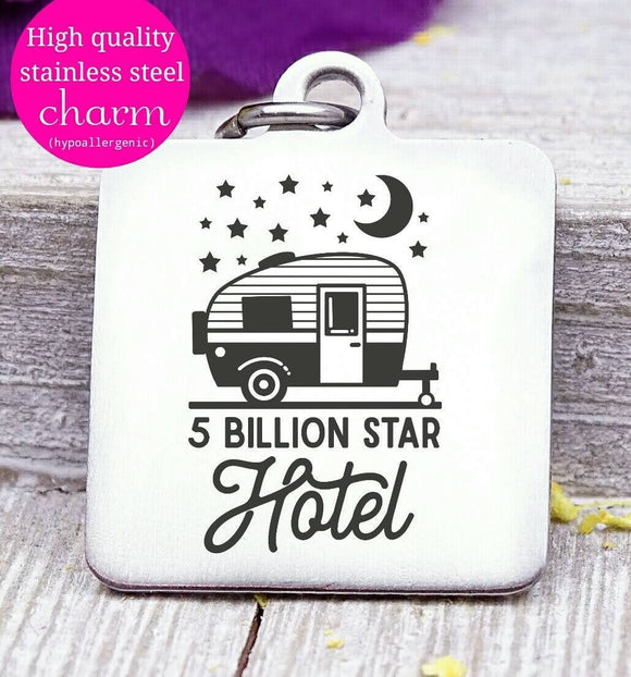 5 billion stars motel, camping, camper charms, Steel charm 20mm very high quality..Perfect for DIY projects