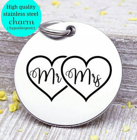 Mr and Mrs charm, couples charm, heart, heart charms, Steel charm 20mm very high quality..Perfect for DIY projects