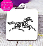 Horse, running horse, horse charm. Steel charm 20mm very high quality..Perfect for DIY projects