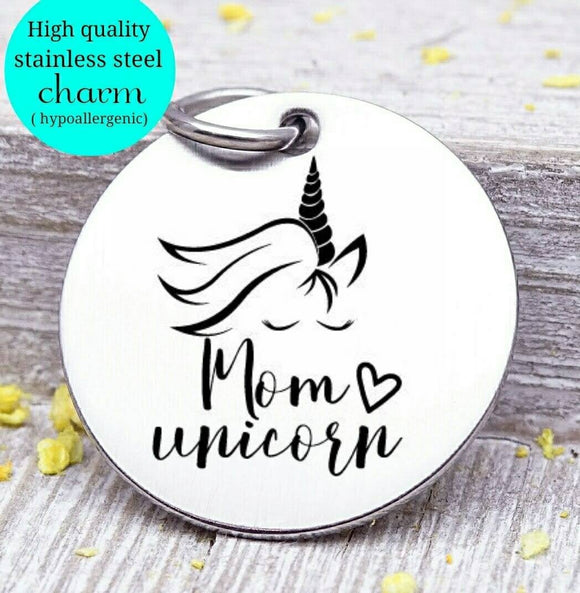 Mom unicorn, unicorn unicorn charm, I love unicorns, Steel charm 20mm very high quality..Perfect for DIY projects