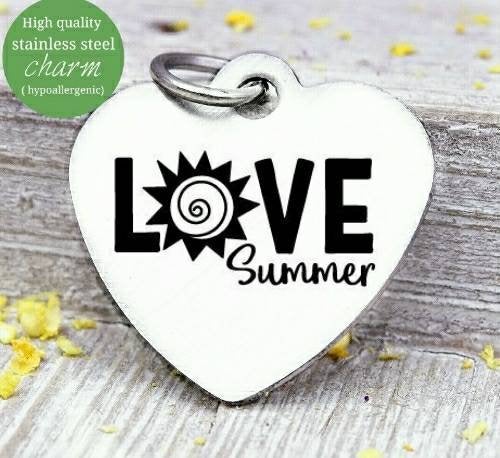 Love Summer, summer, summer charm, sun charm, love charms, Steel charm 20mm very high quality..Perfect for DIY projects