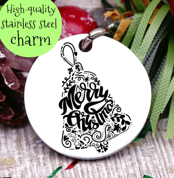 Merry Christmas, happy holidays, bell, christmas, christmas charm, Steel charm 20mm very high quality..Perfect for DIY projects