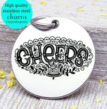 Cheers, Christmas, happy holidays charm, christmas, christmas charm, Steel charm 20mm very high quality..Perfect for DIY projects