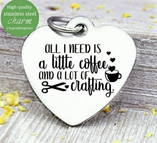 Coffee and Crafting, Crafting, coffee, coffee charm, l love coffee, Steel charm 20mm very high quality..Perfect for DIY projects