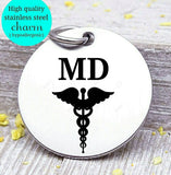 MD, md charm, medical doctor, doctor, doctor charm, emt, paramedic, emt charm, Steel 20mm very high quality..Perfect for DIY projects