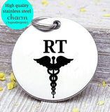 RT, RT charm, respiratory therapy, respiratory therapist, therapy charm, Steel charm 20mm very high quality..Perfect for DIY projects