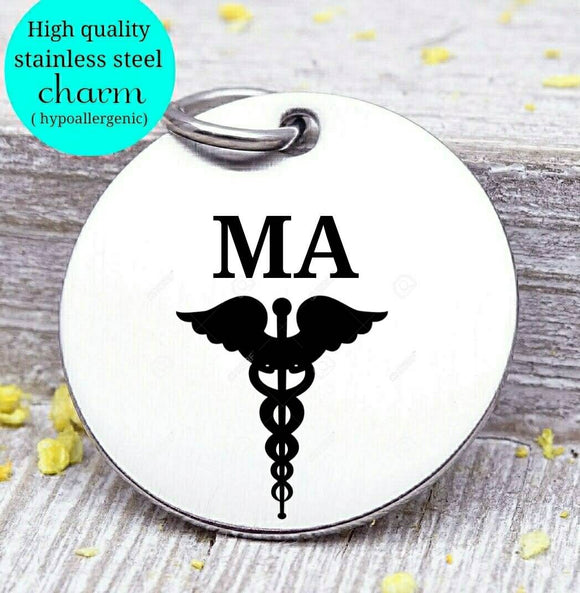 MA, MA charm, medical assistant, medical assistant charm, medical, charm, Steel charm 20mm very high quality..Perfect for DIY projects
