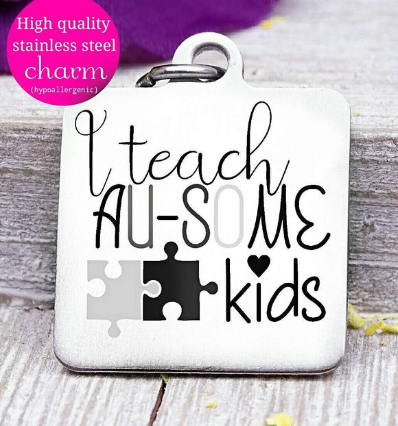 Autism, autism teacher, autism charm, stainless steel charm 20mm very high quality..Perfect for DIY projects