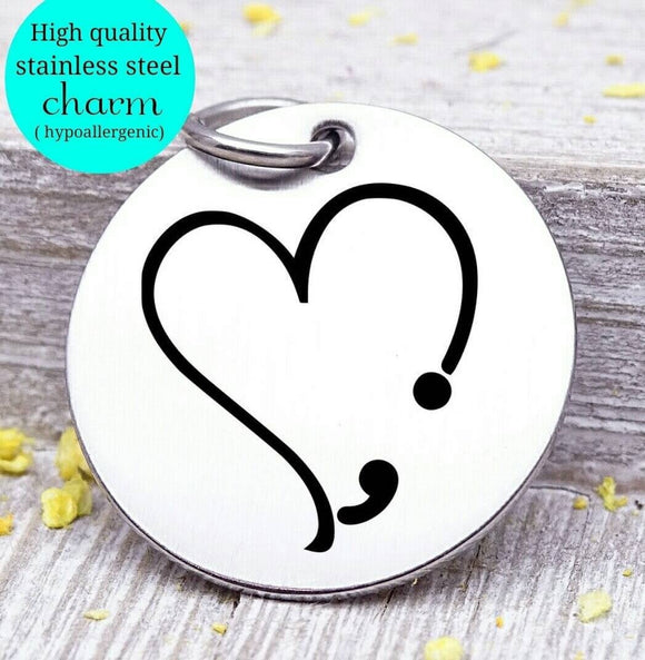 Semi-colon charm, suicide, suicide prevention, steel charm 20mm very high quality..Perfect for jewery making and other DIY projects