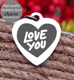 Love you, charm, family, love charm, Steel charm 20mm very high quality..Perfect for DIY projects