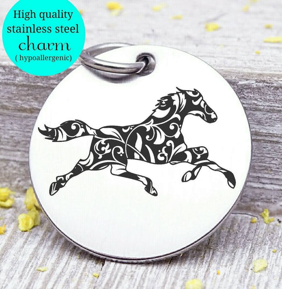 Horse, running horse, horse charm. Steel charm 20mm very high quality..Perfect for DIY projects