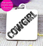 Cowgirl, cowgirl charm, horse, horseshoe charm. Steel charm 20mm very high quality..Perfect for DIY projects