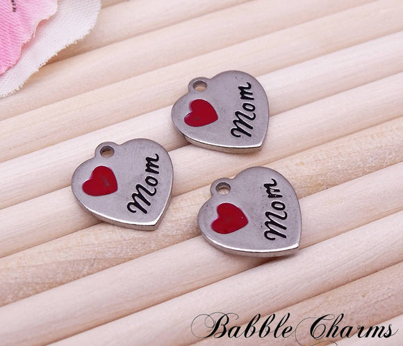Mom charm, mom, love my mom charm, steel charm, 14mm very high quality..Perfect for jewery making and other DIY projects