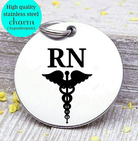 RN charm, RN, Nurse charm, profession charm, steel charm 20mm very high quality..Perfect for jewery making and other DIY projects