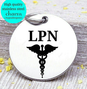LPN charm, LPN, Nurse charm, profession charm, steel charm 20mm very high quality..Perfect for jewery making and other DIY projects