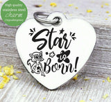 A star is born, super star, star star, star charm charm, Steel charm 20mm very high quality..Perfect for DIY projects