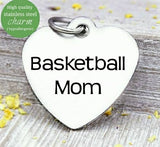 Basketball mom, Basketball, charm, mom, sports, steel charm 20mm very high quality..Perfect for jewery making and other DIY projects