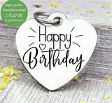 Happy Birthday, birthday, cupcake, cupcake charm, Steel charm 20mm very high quality..Perfect for DIY projects