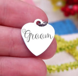 Groom, groom charm, bridal charm, wedding party, Steel charm 20mm very high quality..Perfect for DIY projects