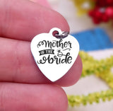 Mother of the bride, mother of the bride charm, bridal charm, wedding party, Steel charm 20mm very high quality..Perfect for DIY projects