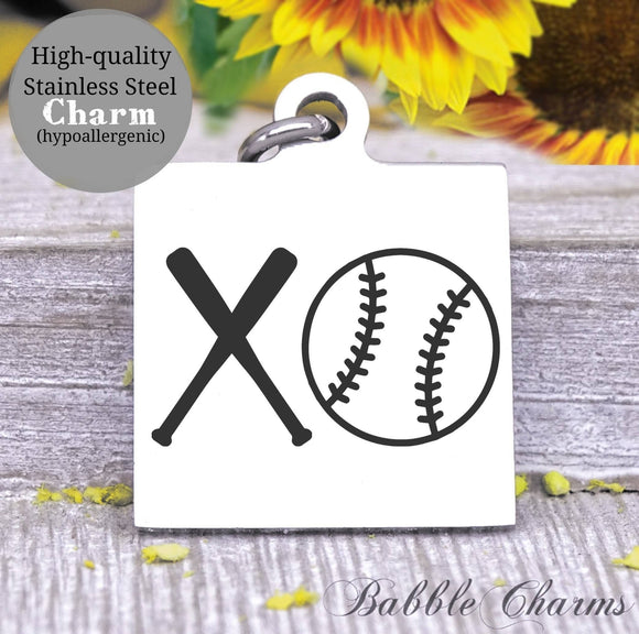 Baseball, sports, I love baseball, ba and ball charm, Steel charm 20mm very high quality..Perfect for DIY projects
