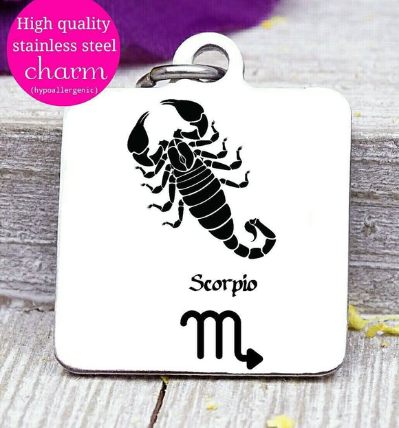 Scorpio, Scorpio charm, zodiac charm, steel charm 20mm very high quality..Perfect for jewery making and other DIY projects
