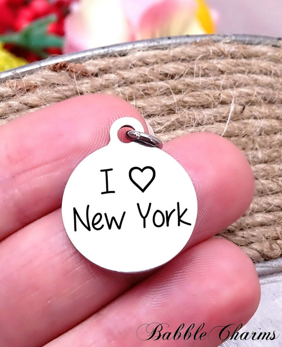 I love New York, new york charm,  state charm, Steel charm 20mm very high quality..Perfect for DIY projects